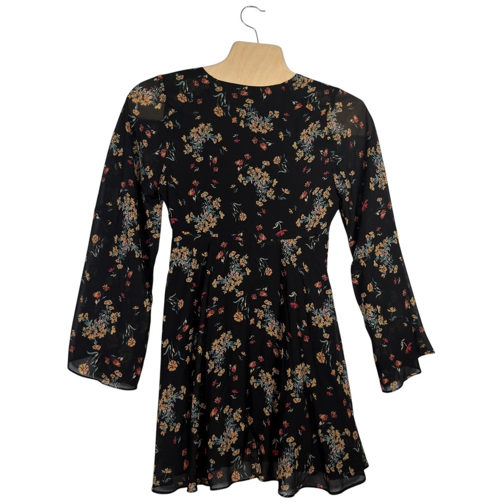 Free People Floral Bell Sleeve Mini Dress Boho Empire Waist XS S - Picture 3 of 5